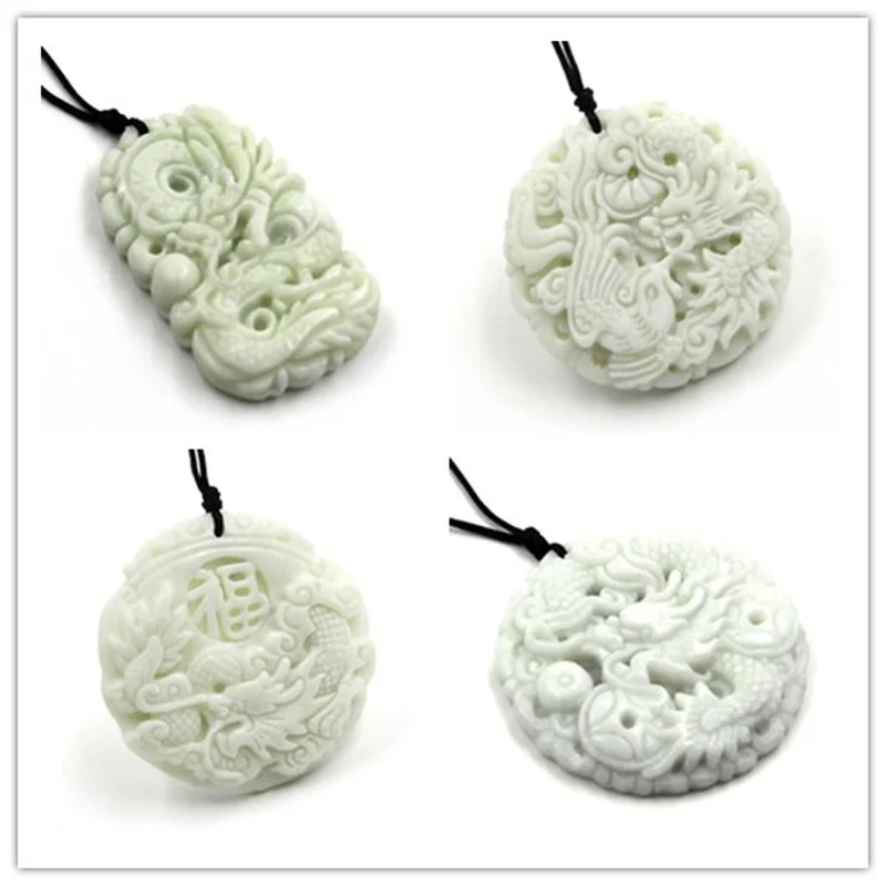 Men'S Mens Accessories - Natural White jade Dragon Phoenix Pendant