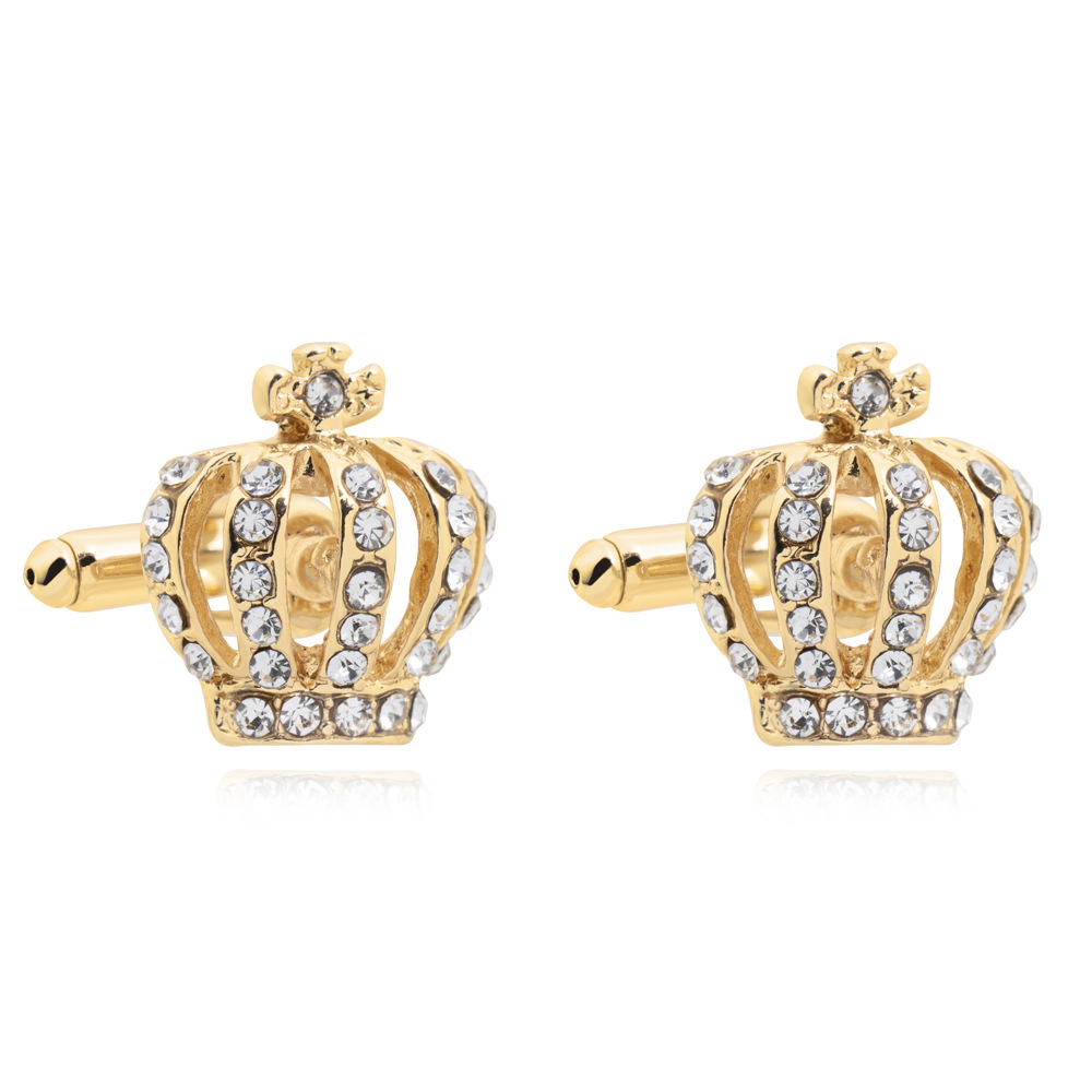 Cufflink Box Set - Full Rhinestone Crown Metal Cufflinks for