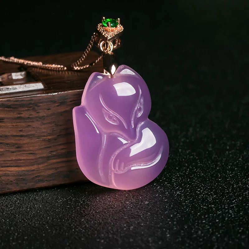 Men'S Accessories Chain - Natural Purple Agate Fox Pendant Necklace