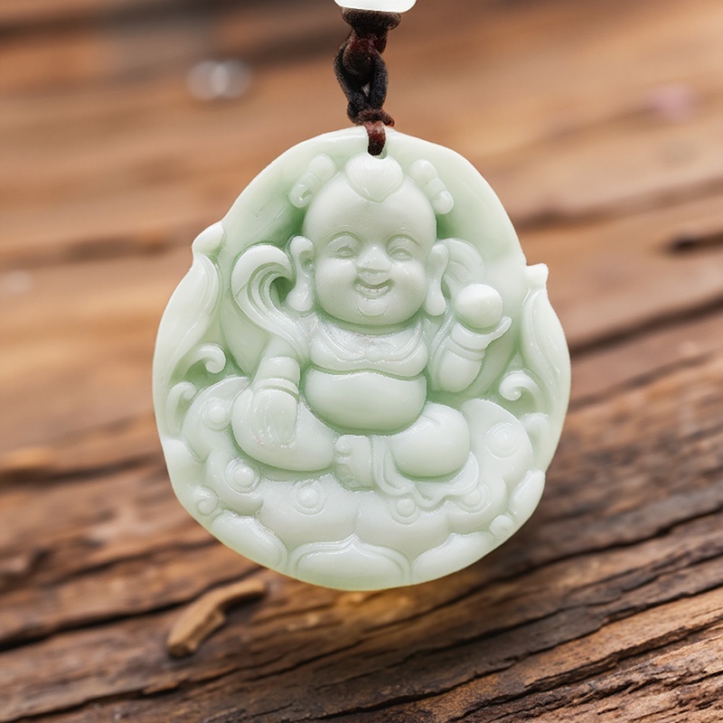 Men'S Mens Accessories - Green Real Jade Nezha Pendant Necklace