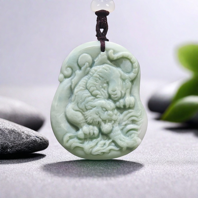 Men'S Mens Accessories - Green Natural Real Jade Tiger Pendant