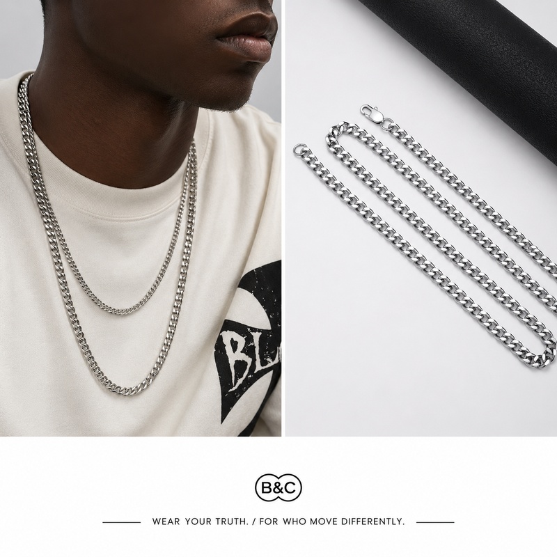 B&C Simple Titanium Cuban Chai - Men'S Accessories Chain recension och pris