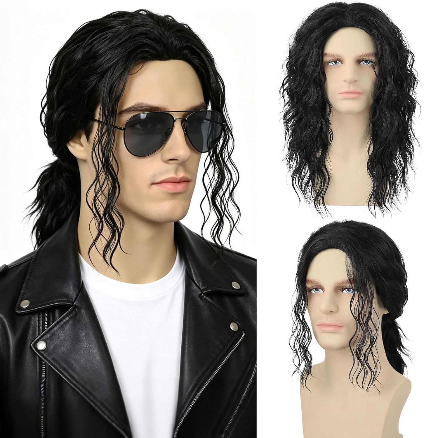 Mens Black Curly Wig for Costu - Men'S Accessories In The 80S recension och pris